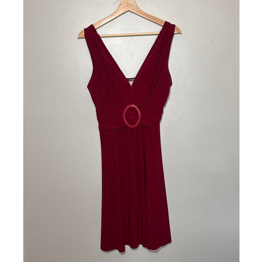Women's Size L Star Vixen Burgundy Red V Neck Circle Buckle Mini Dress 90s Y2K